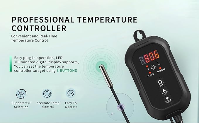 Digital Thermostat Controller 40-108℉ 8.3A 1000W,Thermostat Controller for Seed Germination, Reptiles and Brewing Breeding Incubation Greenhouse (Thermostat)
