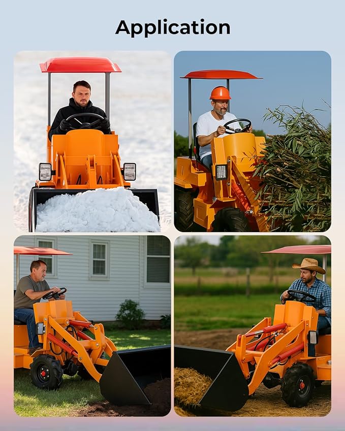 Electric Mini Skid Steer Loader Arczorix Tractor Front Wheel Loader with Wide Bucket Compatible with Various Attachments, Load Capacity 880Lbs 60V 76Ah Lead Acid Battery