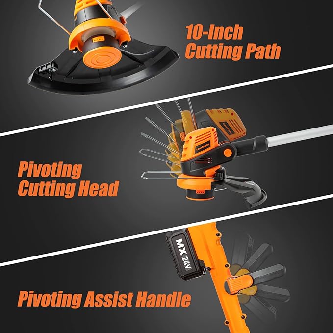 LawnMaster 20VMWGT 24V Max 13-inch Lawn Mower and Grass Trimmer 10-inch Combo with 2x4.0Ah Batteries and Charger