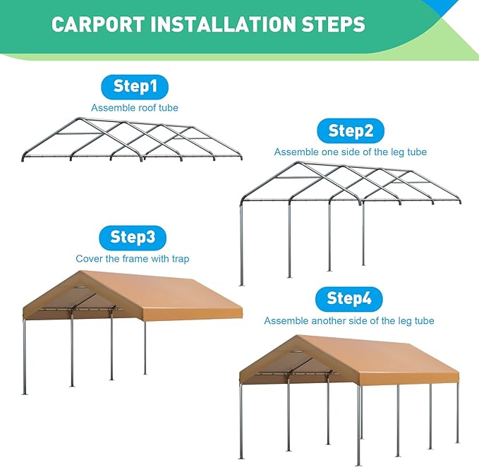 10x20 Ft Heavy Duty Carport, Portable Garage with Doors, Ventilated Windows, Waterproof and UV Resistant Carport Canopy for Cars, Boats, Suvs, Yellow