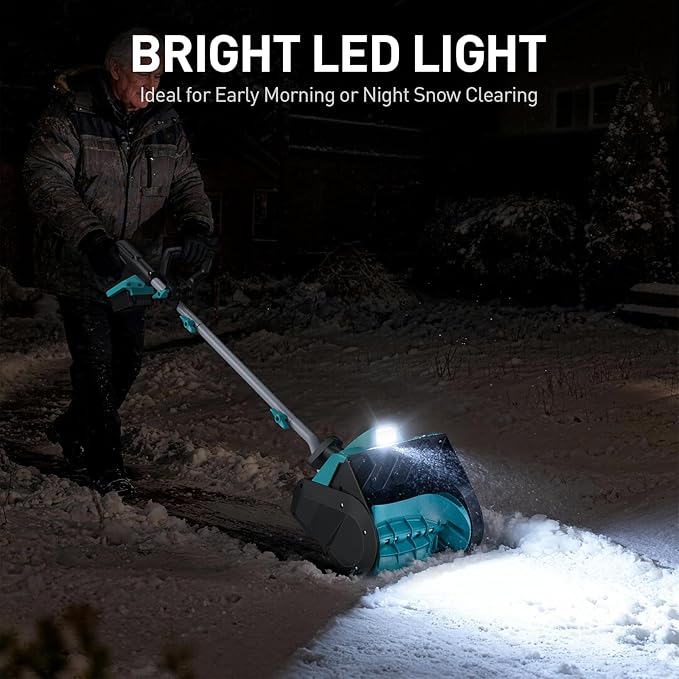 12-Inch Cordless Brushless Snow Shovel Compatible with Makita 18V Battery(Tool Only) Electric Snow Blower with 23ft Throwing Distance, Adjustable Chute, Smart Control, LED Light for Driveway, Patio
