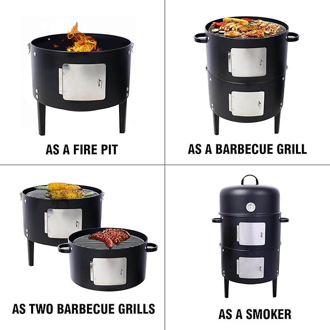 BBQ Charcoal Smoker for Meat 17 Inch BBQ Charcoal Grills Vertical Barbecue Smokers Grill Combo for Outdoor Cooking Patio Backyard Picnic Party