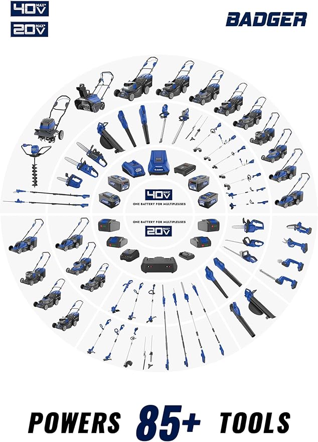 WILD BADGER POWER Cordless Snow Blower 40V 20" Electric, Brushless Battery Powered with LED Single Stage for Wet Snow and Heavy Snow, Blue