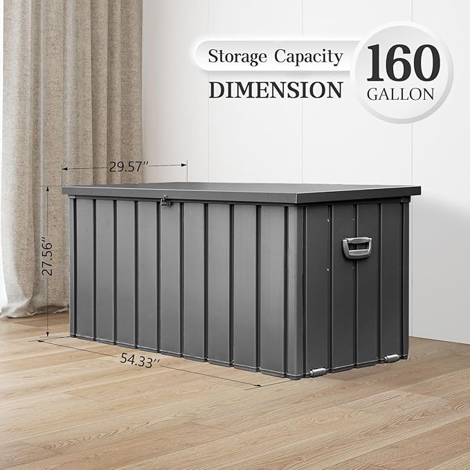 Domi 160-Gallon Outdoor Storage Box – Waterproof, Lockable Storage Cabinet for Patio Furniture, Garden Tools & Pool Supplies – Large Metal Storage for Cushions, Toys & More
