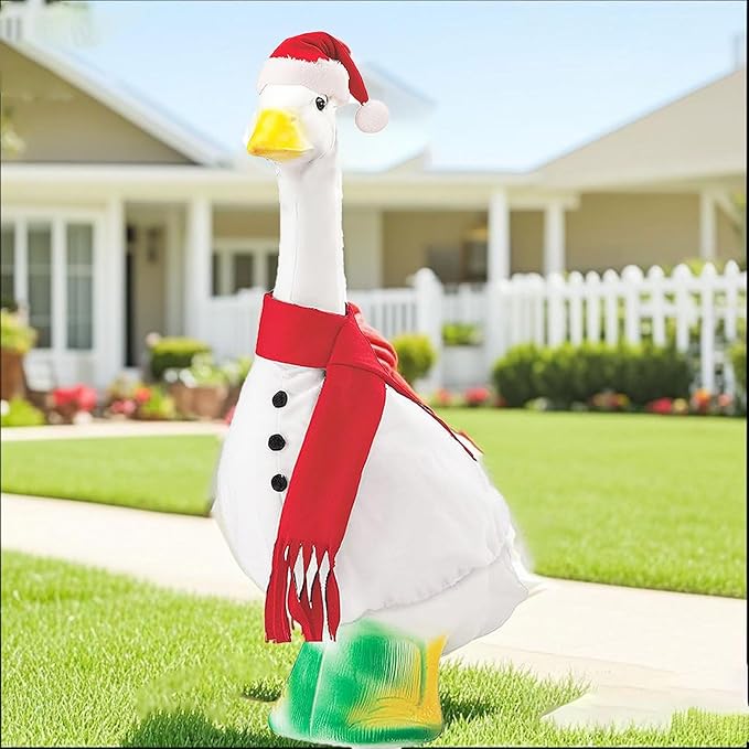23 Inch Porch Goose Outfit, Seasonal Holiday Decor for Lawn Statues, Halloween Thanksgiving Christmas Goose Clothes Outdoor Costume for Plastic Garden Geese (Christmas Goose, One Size)