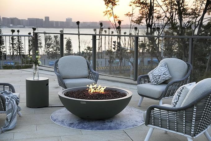 Rose Bowl Concrete Fire Pit 48" x 48" Outdoor Patio Firepit Includes Lava Rocks Modern Fire Pits & Outdoor Fireplaces for Garden, Deck, Indoor & Outdoor Heating