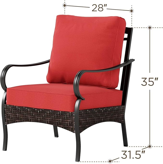 Sophia & William Extra Large Outdoor Patio Sofa Chairs Set 2 PCS Heavy-Duty Porch Furniture with High Back & Deep Seating Area, 5.5" Thicken Cushions for Deck, Lawn, Outside (Red)