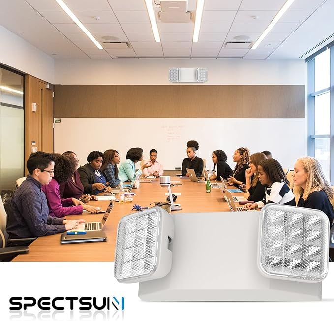 SPECTSUN 4 Packs Led Emergency Lights for Business, with Battery Backup,Hard Wired, UL 924 Certified,AC 120/277V,Two Head Adjustable LED Emergency Lighting.