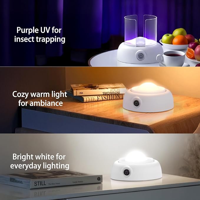 Fruit Fly Traps for Indoors Gnat Trap Lamp, Double Side Sticky Paper 360° Attraction for Fruit Fly, Gnats 9 Refills + 1 Starter Kit (Dutch White)