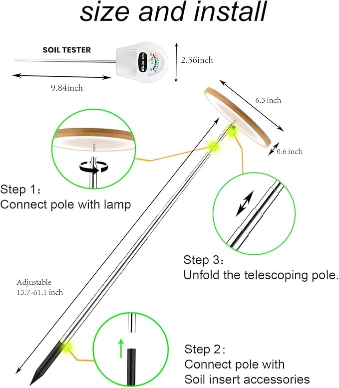 Plant Grow Light,yadoker LED Growing Light Full Spectrum for Indoor Plants, Paired with a Soil Tester,Height Adjustable, Automatic Timer, 5V Low Safe Voltage,Idea for Large Plant Light