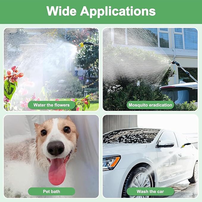 Battery Powered Sprayer 2 Gallon,Rechargeable Pump Sprayer with Adjustable Shoulder Strap,4 Mist Nozzles,Retractable Wand,Portable Water Electric Garden Sprayer for Yard Lawn Garden Watering Cleaning