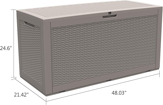 Modern-Depo 100 Gallon Deck Box Waterproof Outdoor Storage Bench Polypropylene PP Garden Tools Pool Towel Storage Bin Porch Delivery Box, Gray