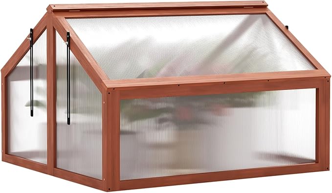 Giantex Garden Portable Wooden Cold Frame Greenhouse Raised Flower Planter Protection (35.4"X31.3"X23.0")