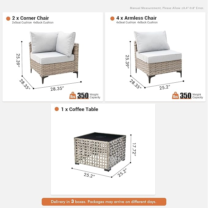 Outdoor Sectional Patio Furniture Set with Glowing Table,7 Pieces Wicker Conversation Sets L Shaped Couch Out Door Sofa Set Outside Furniture for Garden Deck Yard Porch,Grey