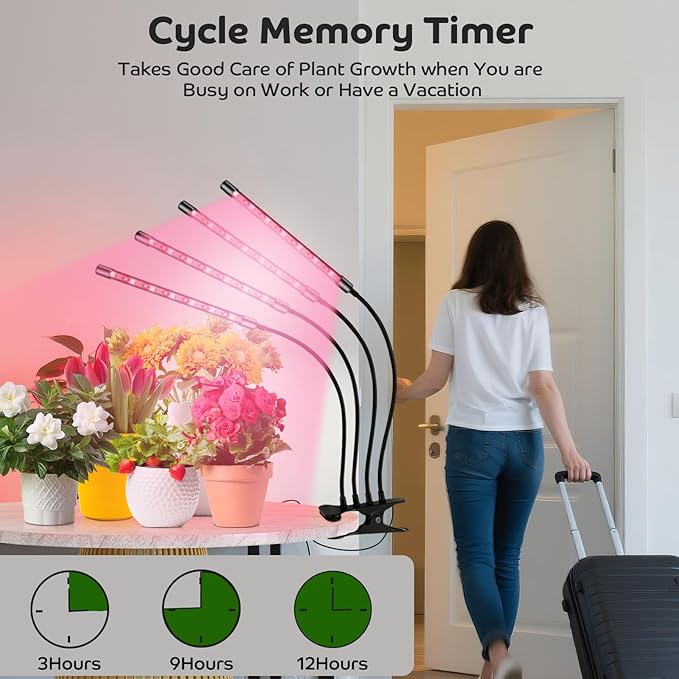 Shyineyou Grow Lights for Indoor Plants, 80LEDs Clip Plant Lights for Indoor Growing, Full Spectrum LED Plant Growing Lamps with Flexible Gooseneck 3 9 12Hrs Timer, 9 Dimmable Levels