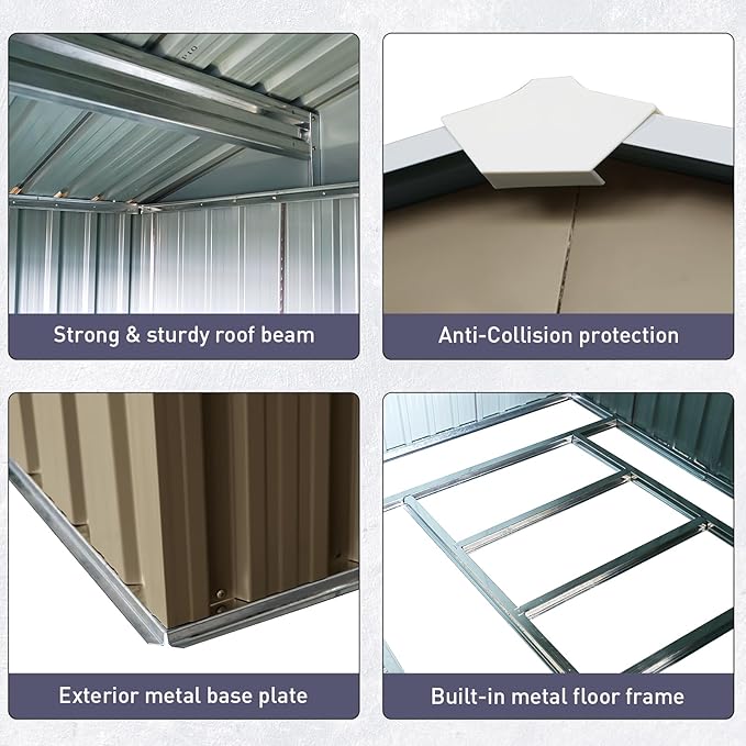 8x10 FT Outdoor Storage Shed, Metal Garden Shed with Frame Floor, Outside Tool Shed with Window, Waterproof Storage Building with Lockable Sliding Doors & Sloped Roof for Backyard, Patio, Warm Gray