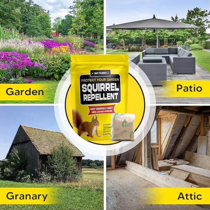 Squirrel Repellent Outdoor, Squirrel & Chipmunk Repellent, Keep Squirrels Out of Garden/Bird Feeder/Attic & Yard, Safe Around Kids, Pets & Plants, Cover for 120 sq ft Area - 8P