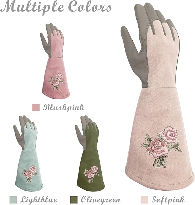 Long Gardening Gloves for Women,Durable Rose Pruning Gloves Thorn Resistant for Weeding Planting Digging(Small,1 Pair)