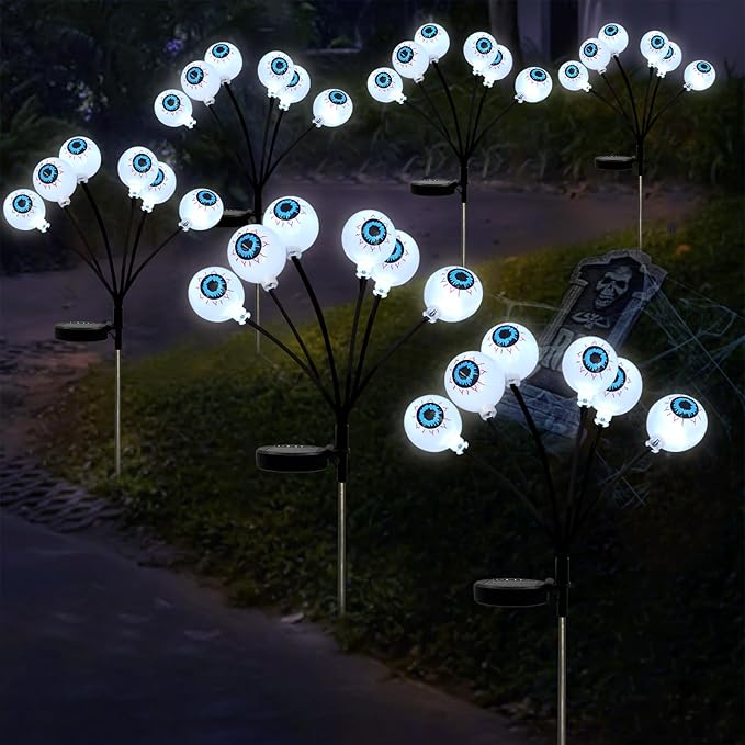 Set of 3 Halloween Eyeball Lights Outdoor Solar Pathway Lights with 18 Cool White LEDs for Garden Yard Lawn Patio Decorations