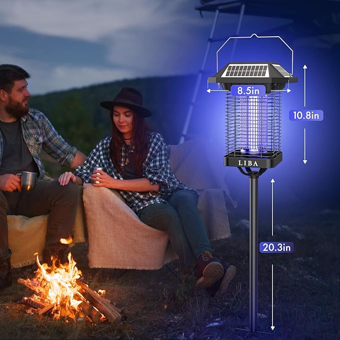 LiBa Solar Bug Zapper Outdoor, 2 in 1 Mosquito Zapper Cordless & Rechargeable, Solar Insect Killer Lamp, 3500V Mosquito Catcher Decor Light for Patio Garden Backyard