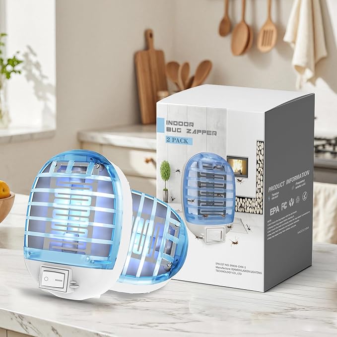 Bug Zapper Indoor, Mosquitoes Killer Mosquito Zapper, Electronic Fly Trap Insect Killer, with Blue Lights for Living Room, Home, Kitchen, Baby Room, Office(2 Packs)