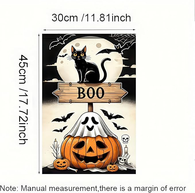 Halloween Garden Flag 12x18 Inch Double Sided Ghost Pumpkin Flags Cat Boo Sign Moon Bat Banner Small Yard Flag for Halloween Outdoor Decoration