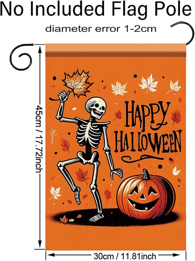 Halloween Garden Flag Skeleton Pumpkin Flag Outdoor Fall Yard Decor 12x18 Inch Double Sided Decorative Banner for Lawn Patio Holiday Party Decoration Spooky Autumn Seasonal House Flag
