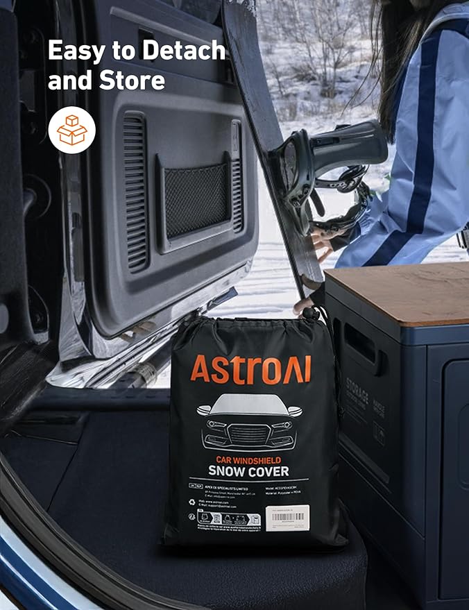 AstroAI Car Windshield Snow Cover, Windshield Cover for ice and Snow, Frost Windshield Cover for Ice, 2*Removal Side Mirror Protector, Windproof UV Sunshade Cover for Cars, SUVs, Vans