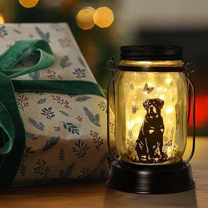 Rottweiler Gifts for Women/Men Rottweiler Solar Lanterns Dog Mom Birthday Dog Lovers Lantern Pet Loss Pet Memorial Lights, Solar Garden Decoration Outside for Yard, Patio,Backyard,Porch