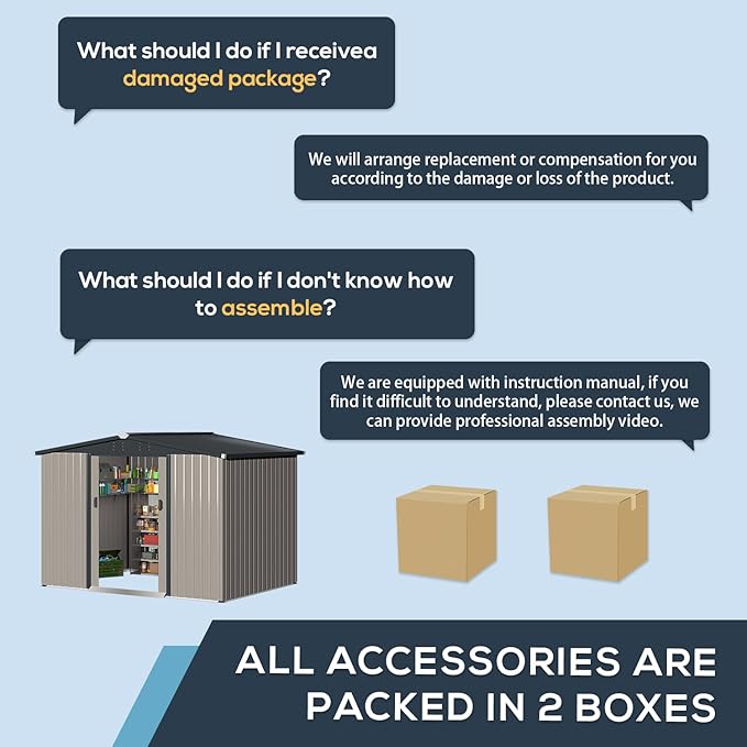 U-MAX 8 x 6 Ft Outdoor Shed, 6x8 Outdoor Storage Metal Cabinet Sheds & Outdoor Storage Clearance (Sliding Door), Garden Metal Shed for Yard in Grey