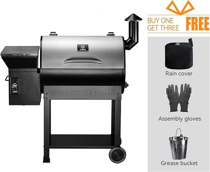 Z GRILLS Wood Pellet Smoker Grill, 8 in 1 BBQ Grill with Auto Temperature Control, 697 sq in Cooking Area for Backyard, Patio and Outdoor Cooking, 7002E, Sliver