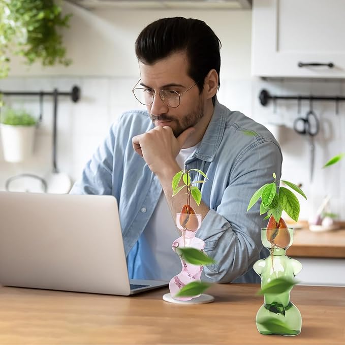 Propagation Vases for Plants Plant Propagation Jars Unique Body Avocado Vase Glass Planter Perfect for Seed Starting Water Rooting and Home Decor Gift for Father