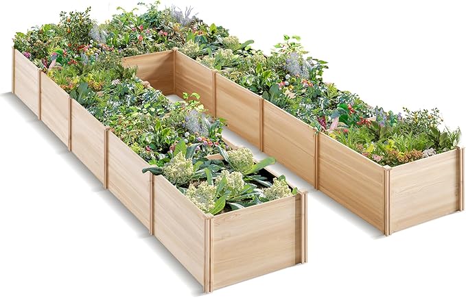PaPaJet Raised Garden Bed for Outdoor, Eleven GridsDeep Large Planter Box for Gardening, Vegetables, Flowers, Herbs(7.5× 14.8× 1.6FT)