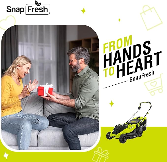 SnapFresh Electric Lawn Mower - 40V 16” Cordless Lawn Mower with 4.0Ah Battery x 2 and Fast Charger Included - Battery Operated Push Lawn Mowers with Bagger, Brushless Motor