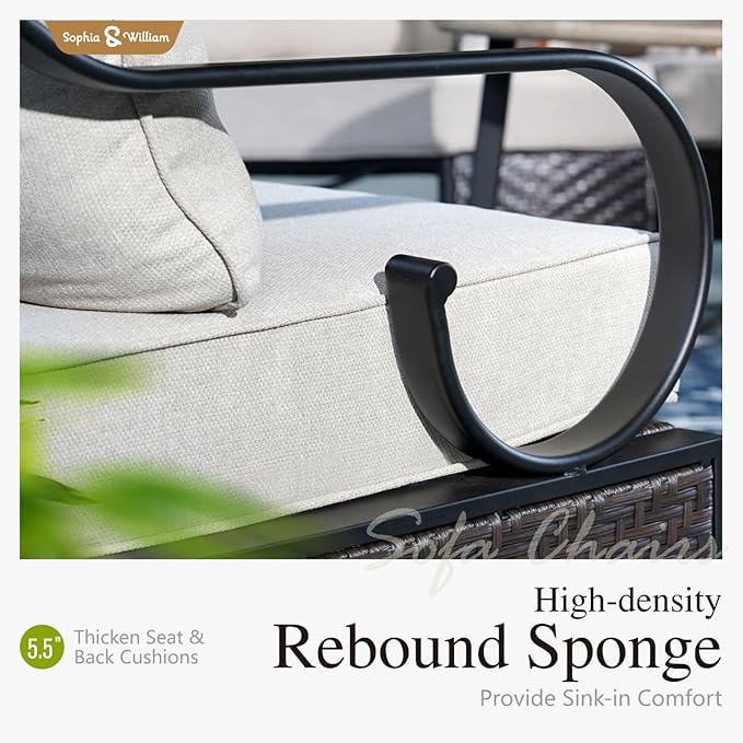 Sophia & William 6 Piece Patio Furniture Set, Half-Moon Curved Outdoor Sofa, Wicker Rattan Outdoor Conversation Sets,Beige