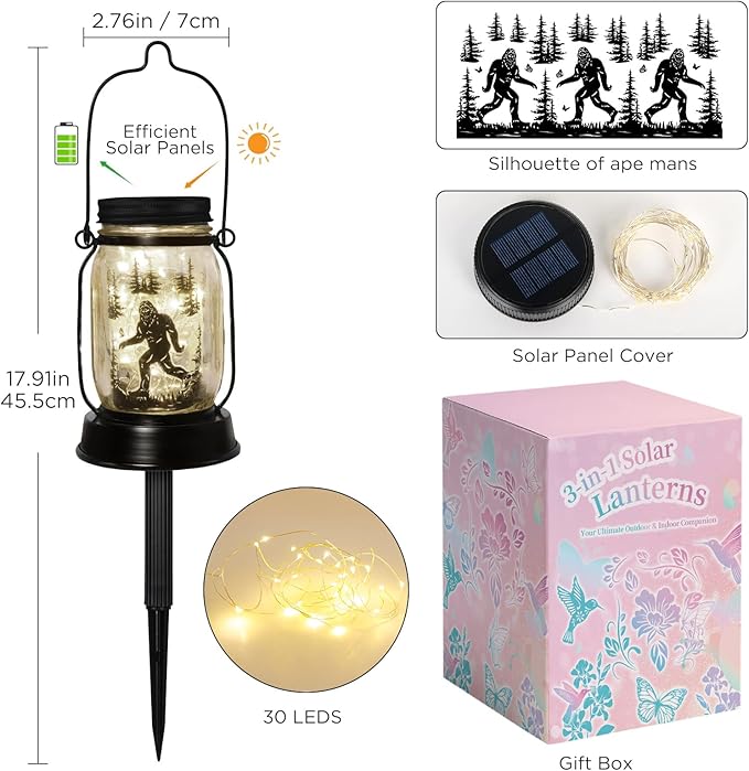 kyoryuger Bigfoot Gifts for Women/Men Bigfoot Solar Lanterns Mom Grandma Birthday Present Lantern Memorial Lights Solar Garden Decoration Outside for Yard, Patio,Backyard,Porch Torches