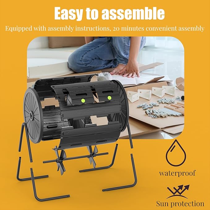 DRATO Compost Bin Outdoor 37.5 Gallon All-Season Dual Chamber Tumbling for Garden, Kitchen, Yard, Outdoor (Black)