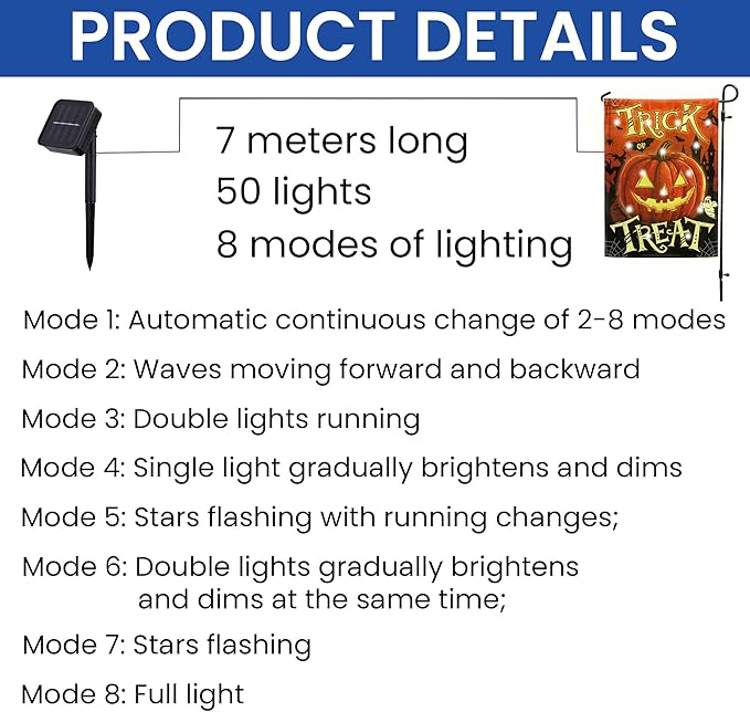 FLAGWIX Halloween Garden Flag - Solar Flag Light for Garden Decor 11.5"x17.5" - Fall Garden Flags for Halloween Decorations, Pumpkin Yard Flags for Fall Outdoor Decor, Outside Decorations for Yard