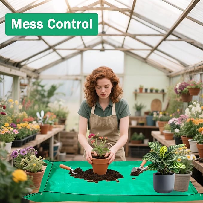 59" x 39" Extra Large Plant Repotting Mat, Foldable Large Repotting Mat for Indoor Plants, Transplanting Houseplants, Pot Out, Mix Soil and Mess Control, Gardening Gifts for Plant Lover(Green)
