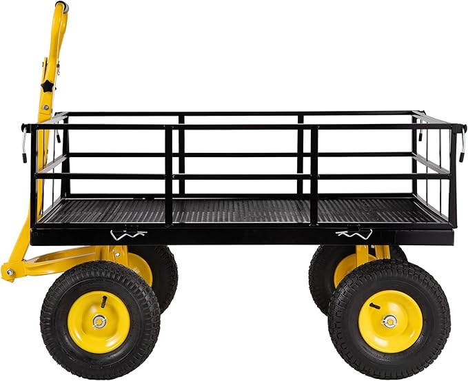 VEVOR Steel Garden Cart, Heavy Duty 1200 lbs Capacity, with Removable Mesh Sides to Convert into Flatbed, Utility Metal Wagon with 2-in-1 Handle and 13 in Tires, Perfect for Garden, Farm, Yard