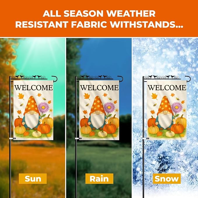 Fall Gnome Pumpkin Garden Flag 12x18 Double Sided – Burlap Front Yard Flag, Garden Flag Welcome, Weatherproof Farmhouse Outdoor Decor