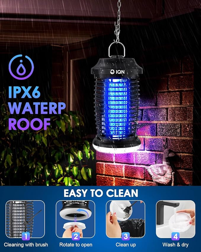 Outdoor Insect Killer, Mosquito Killer, Electric Fly Killer, Insect Killer, Mosquito Killer, Fly Trap, Indoor and Outdoor Flying Insect Killer 4200V, ABS Plastic Shell (Black)