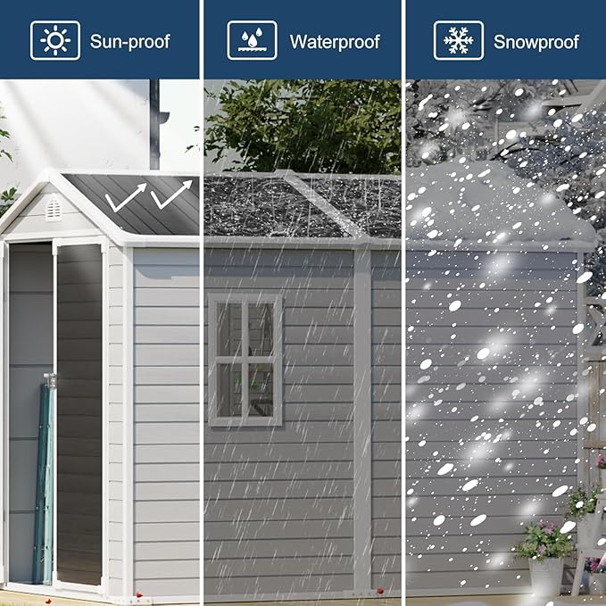 Resin Storage Shed 8 x 6 FT: Outdoor Resin Sheds with Floor, Plastic Waterproof Patio Outdoor Storage Shed with Lockable Door & Windows,Tool Sshed Storage for Garden Backyard Patio Lawn, Gray