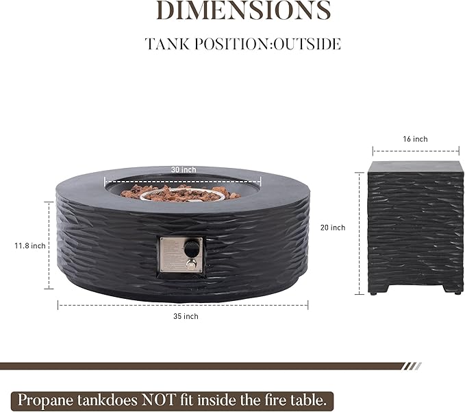 Cosiest Propane Fire Pit with Tank Cover for Outside, 35 in Round Gas Fire Pits for Outdoor Patio, CSA Certified, 50000 BTU Concrete Rectangle Base with Rain Cover, Free Lava Rocks