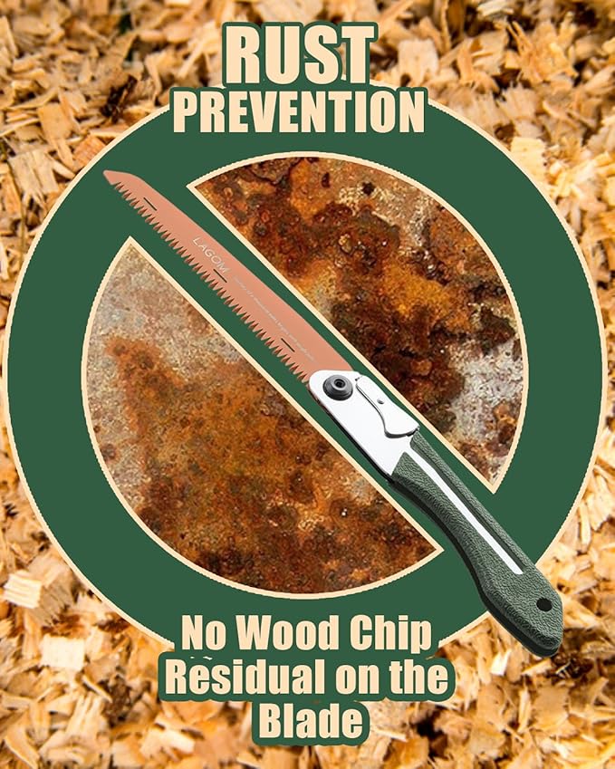 LAGOM Folding Camp Saw for Cutting Branches, 8.2" Straight Blade | SK5 Steel, Ergonomic Handle, One-Hand Use, Secure Lock | Foldable Pruning Tool for Camping, Gardening, Survival, Kayaking, Outdoors