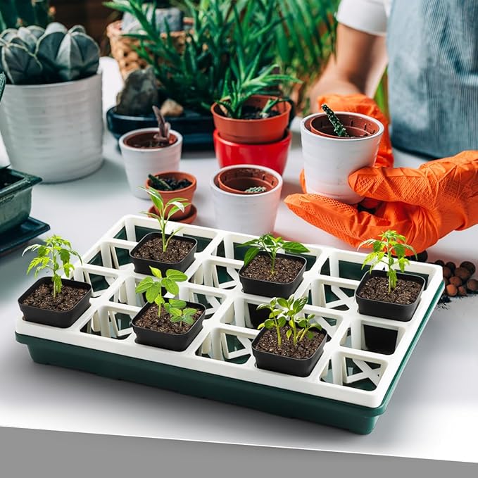 5 Pack Seed Starter Trays (17"x11"x2"), Plastic Flat Nursery Pots Trays, Durable Carrying Seedling Starter Tray, Reusable Tray for Planting and Collecting Drainage Water (Green)