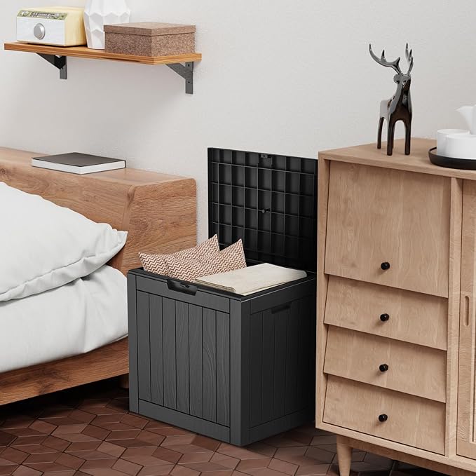 30 Gallon Outdoor Storage Box – Resin Deck Box with Lockable Lid, Waterproof Patio Furniture Storage for Tools, Garden & Yard Organization(Black