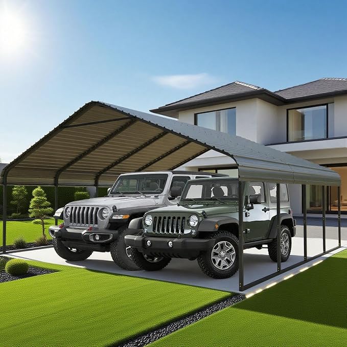 20x20 FT Black Carport Canopy Heavy Duty RV Metal Carports Kits for Garage,Aluminum Car Ports with Steel Shelter Frame Cover for 2 Car or Boats