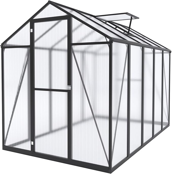 7.2FT High 6*10.2FT Greenhouse for Outdoors,Polycarbonate Greenhouse with Stronger Wind Protection and Roof Vent,Walk-in Large Aluminum Sunroom Winter Proof,Black