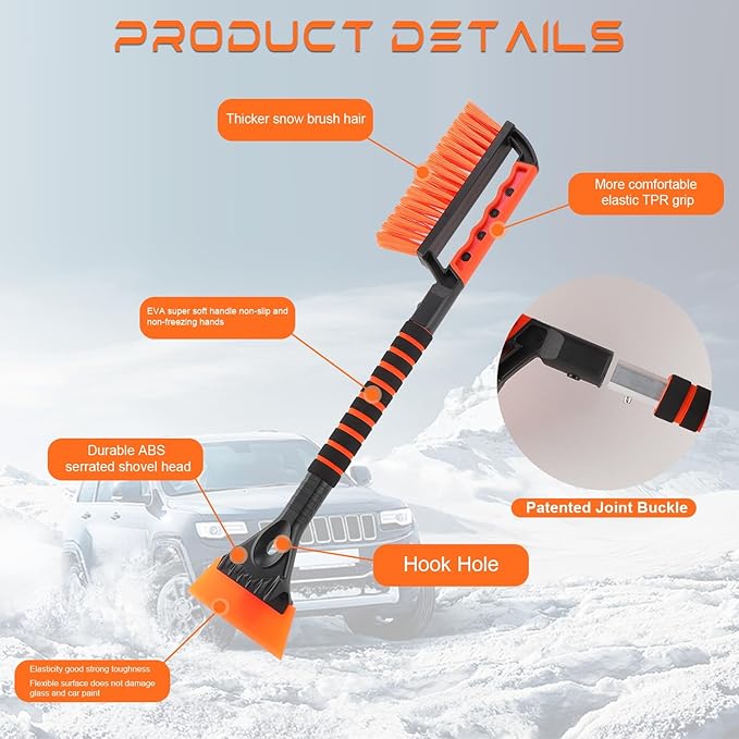 Ice Scraper and Snow Brush for Car Windshield, Snow Scraper for Car, Snow Winter Car Necessities, Multi Functional Car Snow Removal Tools, Car Accessories Gift for Women and Man (Enhanced)